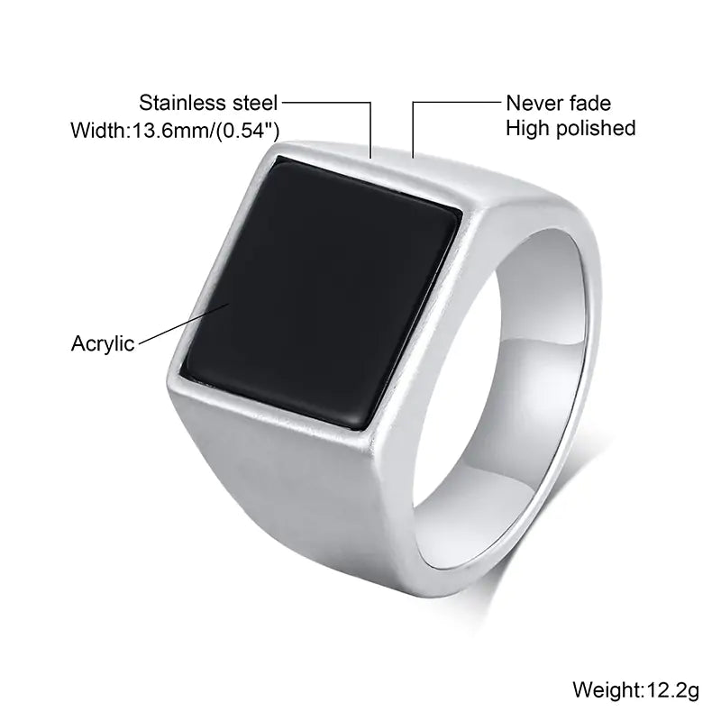 Stainless Steel Square Signet Ring - Durable & Hypoallergenic