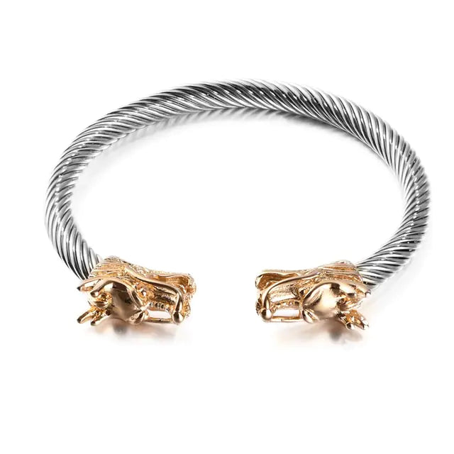 Double Dragon Viking-Inspired Cable Wire Bracelet