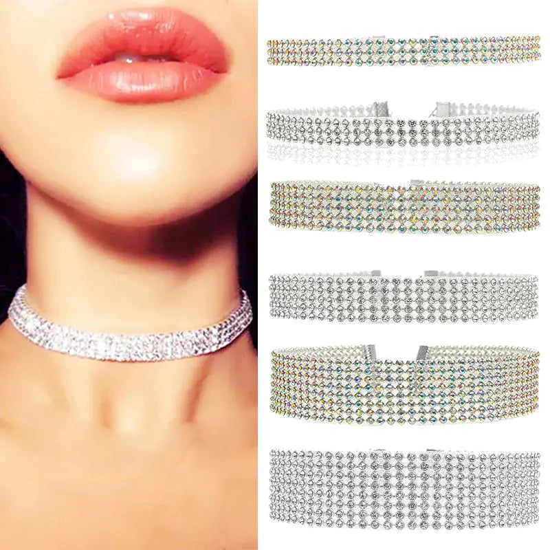 European Style Women Bundle Neck Choker with Rhinestones