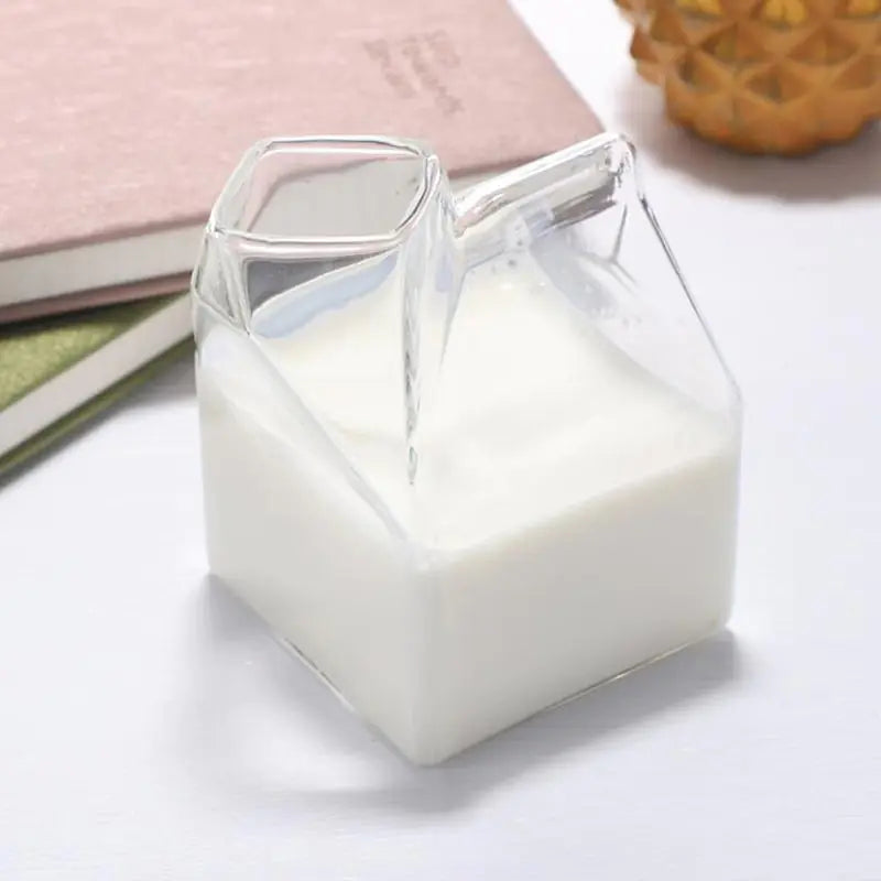 Glass Milk Box Shape Bottle - 300ML Capacity for Hot and Cold Drinks