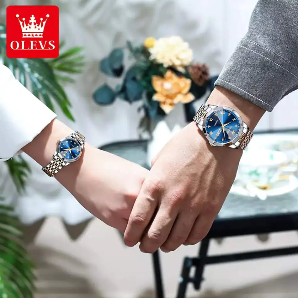 Olevs Diamond 3D Watch Set - Swiss Quartz Movement, Stainless Steel, Limited Edition 3D Dial, 30m Water Resistance, Sapphire Glass