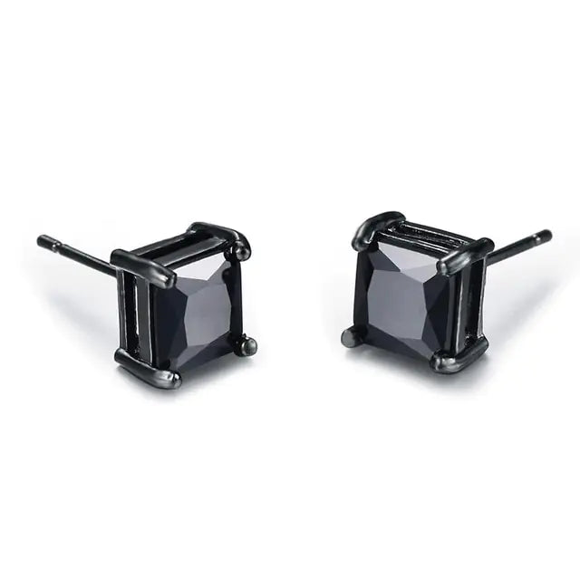 Small Black Stud Earrings - Stainless Steel Punk Design