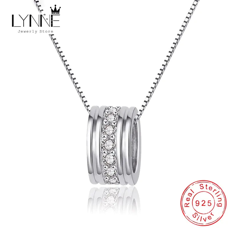 Rotating Round Pendant Necklace with Sparkling Zircon in 925 Sterling Silver