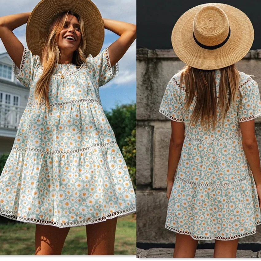 Short Sleeve Summer Floral Dress - Lightweight & Floral Print