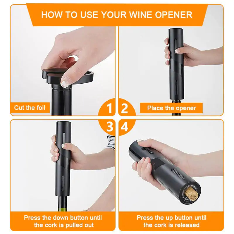 Electric Wine Bottle Opener Kit with Foil Cutter - Effortless Cork Removal & Stylish Design