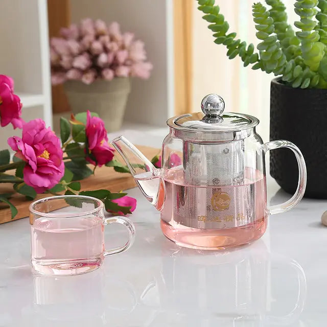 Glass Cup with Stainless Steel Filter Infuser Lid | Elegant Design for Tea Brewing