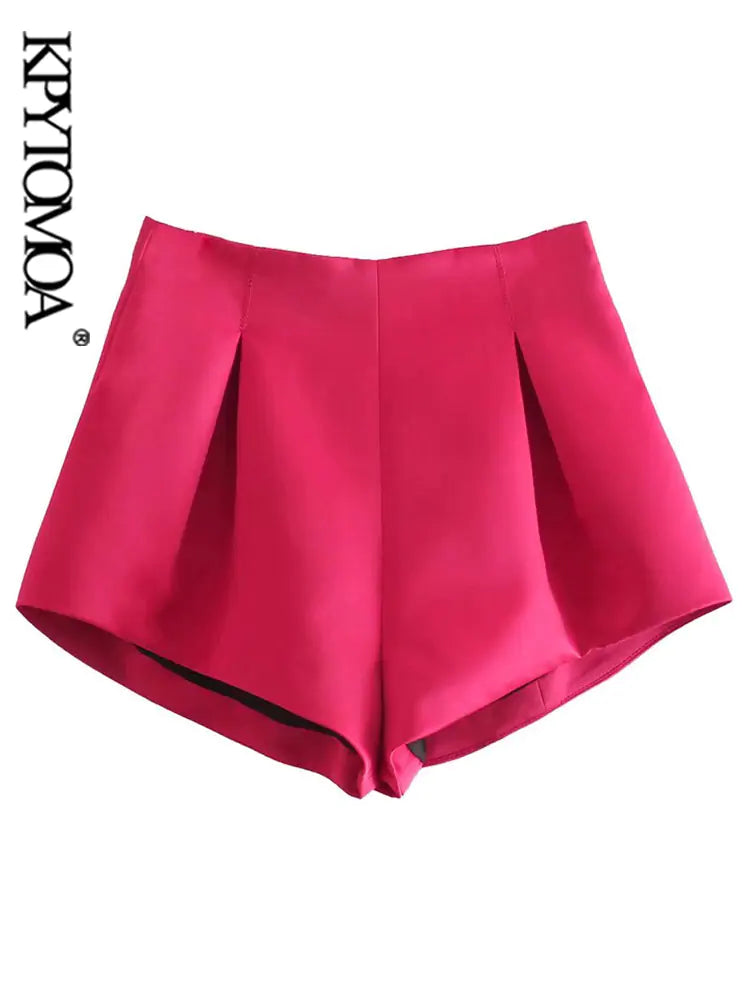 Vintage High-Waist Shorts with Pleated Front and Back Zipper