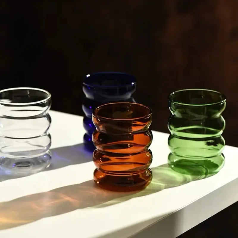 Wave Shape Glass Cup - Elegant 300ml Borosilicate Glass for Hot and Cold Drinks