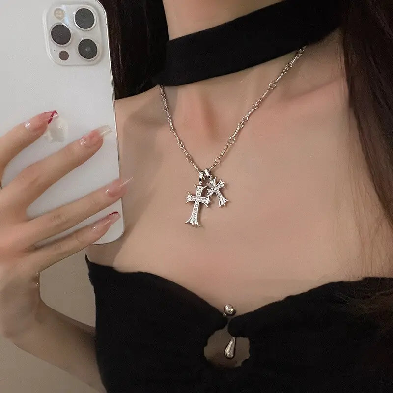 Retro Cross Zircon Necklace with Dazzling Zircon Stones