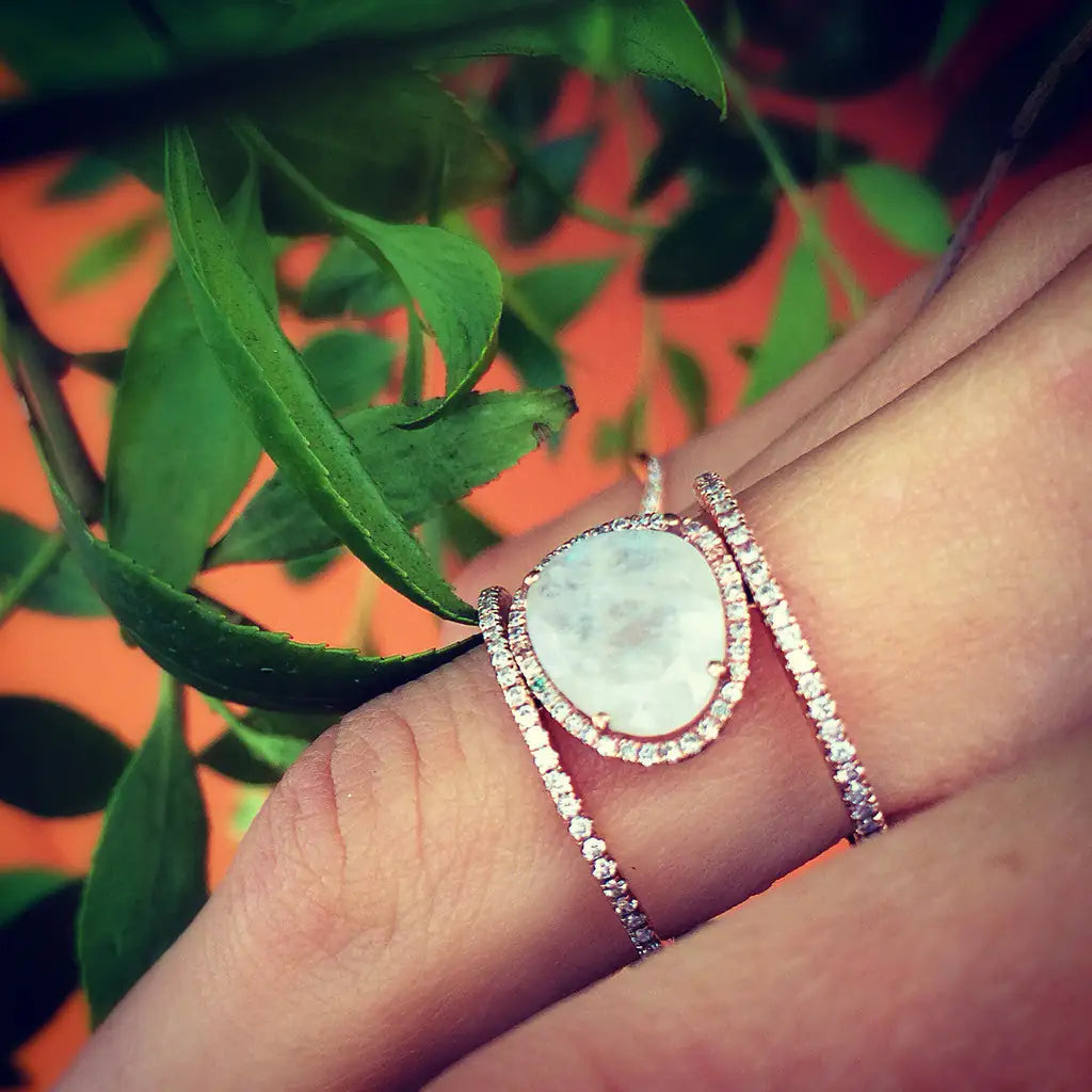 Double Band Moonstone Ring - Genuine Rainbow Moonstone Jewelry for Personal Growth and Timeless Elegance