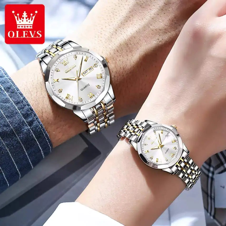 Olevs Diamond 3D Watch Set - Swiss Quartz Movement, Stainless Steel, Limited Edition 3D Dial, 30m Water Resistance, Sapphire Glass