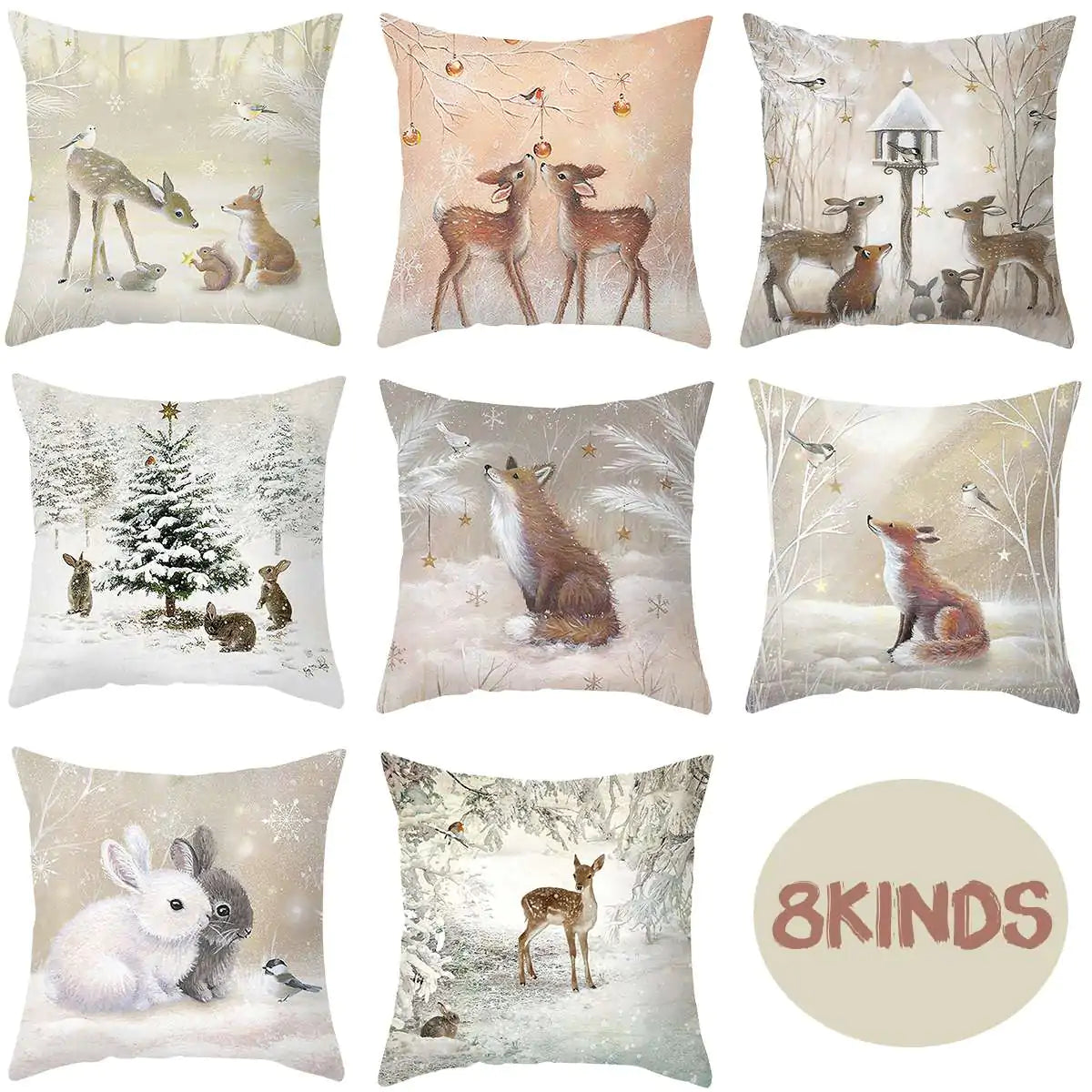 Christmas Elk Tree Cushion Cover - Festive Holiday Decor with Embroidered Design and Plush Comfort