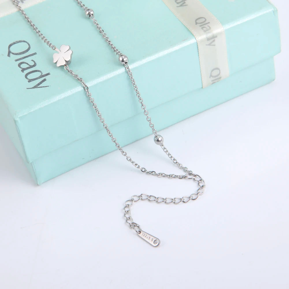 Four-Leaf Clover Stainless Steel Foot Chain - Good Luck Anklet