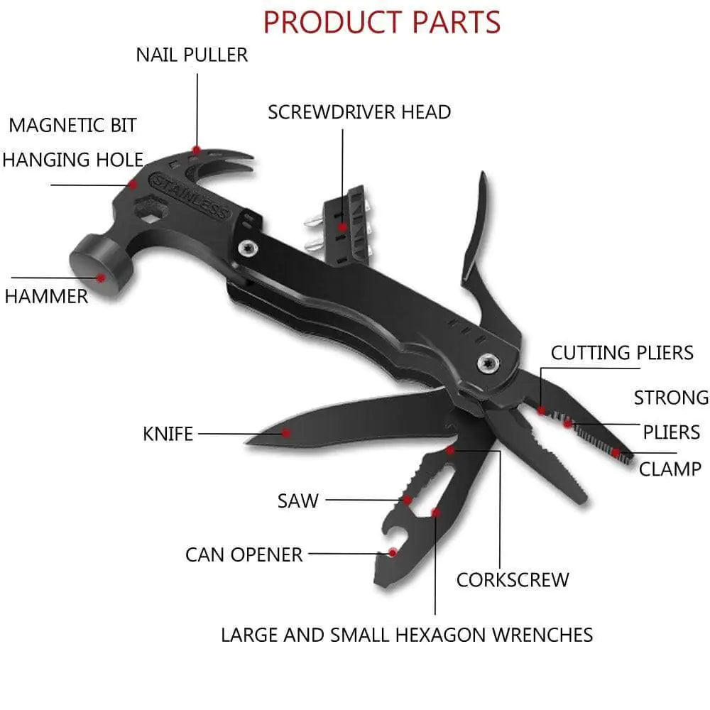 14-in-1 Stainless Steel Multi Tool - Hammer, Screwdriver, Saw, Can Opener & More