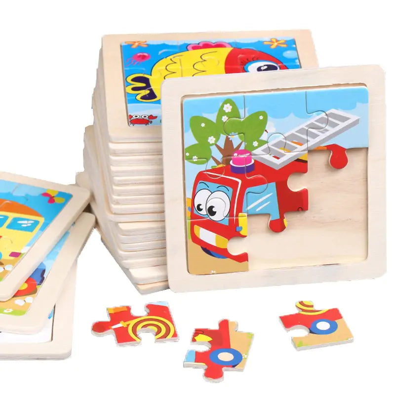 Wooden 3D Puzzle for Kids - Cartoon Animal Traffic Tangram Design