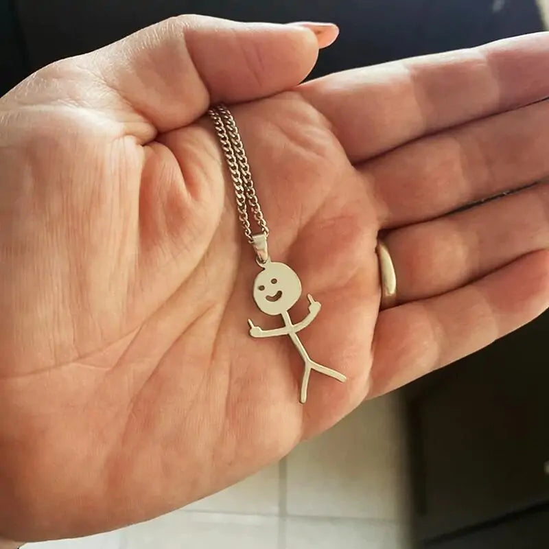 Stickman Pendant Necklace - Titanium Steel, Adjustable Length, Middle Finger Design