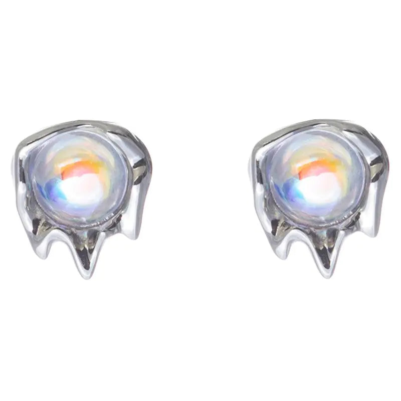 Moonstone & Lava Geometric Stud Earrings - Gray Iridescent Coated